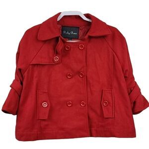 Ruby Rose Red Wool Peacoat Princess Short Ruffle Sleeve Double-breasted Pea Coat